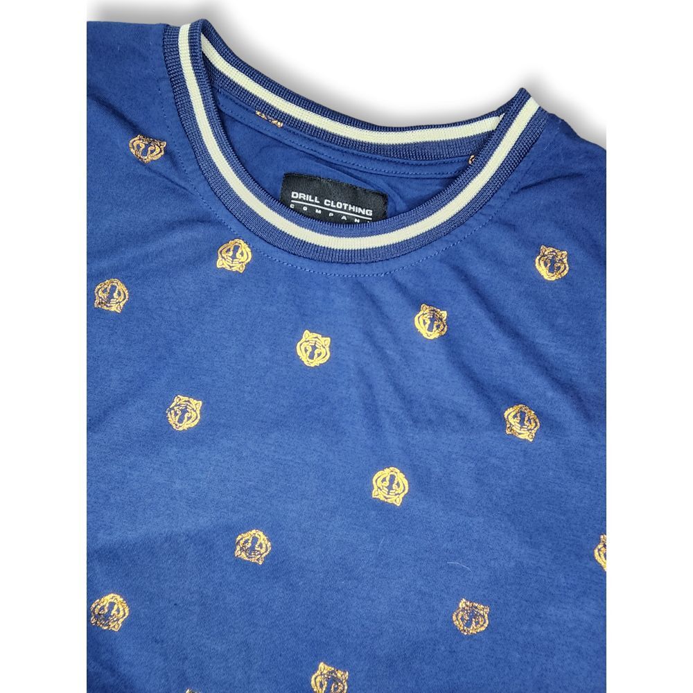 Drill Clothing T Shirt XL Blue All Over Tiger Print Short Sleeve Crew neck‎